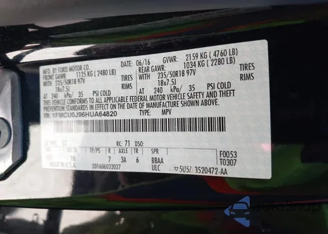 2017 Ford Escape Titanium z USA, uszkodzony, nr VIN 1FMCU0J96HUA64820